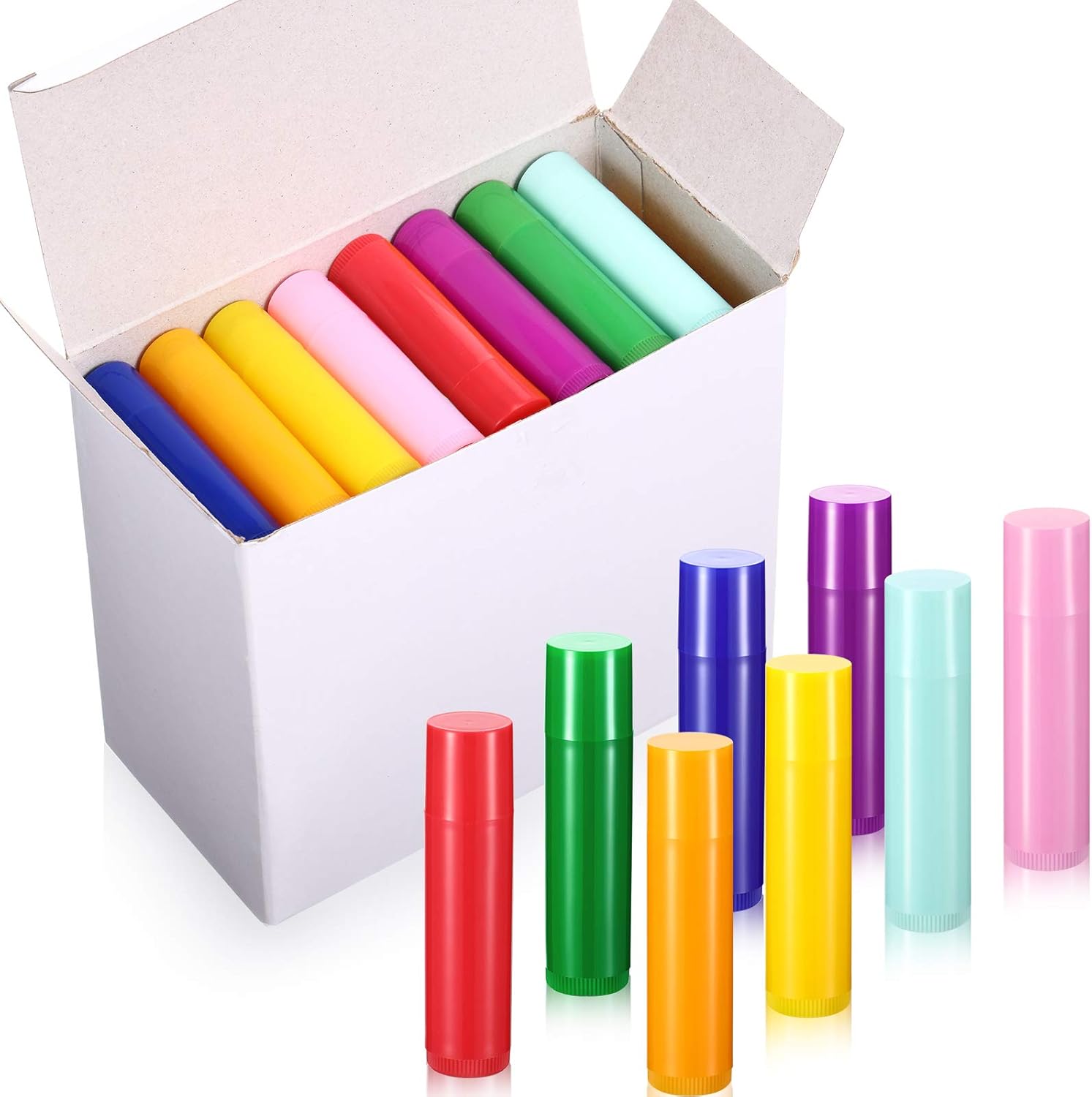 64 Pieces Lip Balm Tubes 5 ml Empty Lip Gloss Balm Containers Refillable Rotatable Plastic Lipstick Tubes DIY Lip Gloss Balm Tube Holder for DIY Cosmetic, 8 Colors-BrightBean Baby