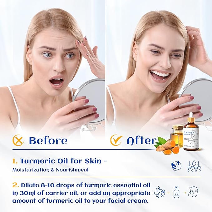 HIQILI 100ML Turmeric Oil for Face Skin Care, Aromatherapy,100% Pure, Use After Dilution- 3.38 Fl Oz-BrightBean Baby