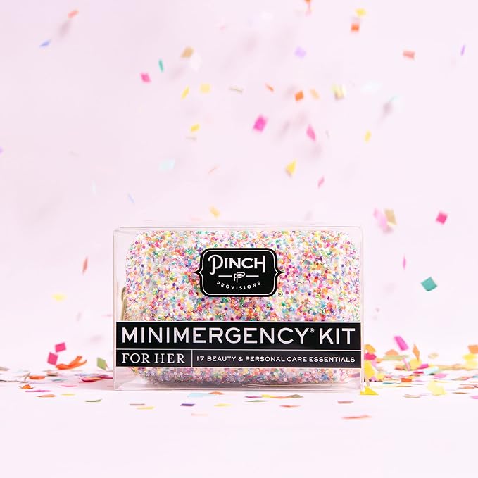 Pinch Provisions Funfetti Minimergency Kit, includes 17 Travel-Sized Cosmetic Essentials, Convenient for Purses, Emergency Beauty Accessories, Gifts for Holiday’s & Birthday’s-BrightBean Baby