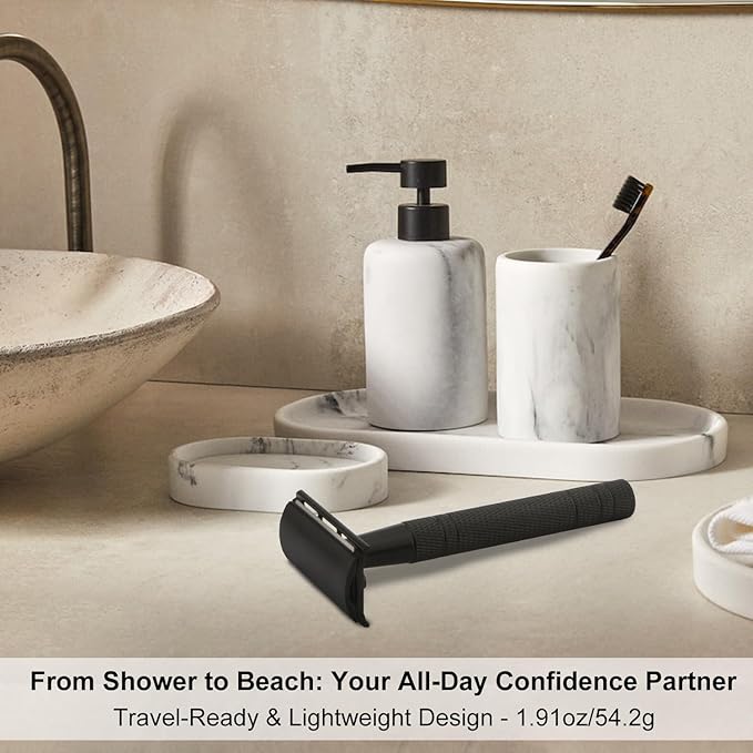 Matte Black Safety Razor, Single Blade Razors for Men, with 10 Stainless Steel Double Edge Blades, Reusable Metal 1 Blade Razor, Eco-Friendly, Smooth and Close Shave, Sustainable, Plastic Free-BrightBean Baby