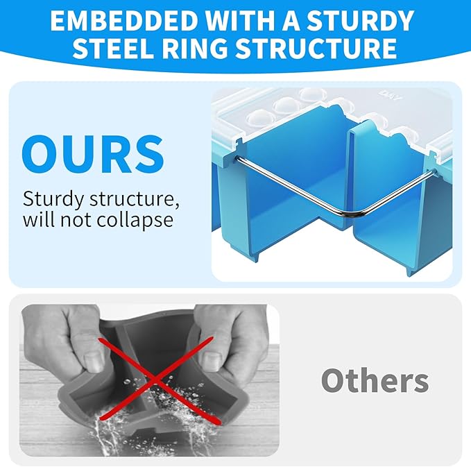 1 Cup Silicone Freezer Tray Ice Cubes with Lids and Date Mark for Storing Lasagna Leftovers Sauces Portioned Meals and More, Silicone Soup Freezer Molds for Meal Prepping 2 Pack Blue