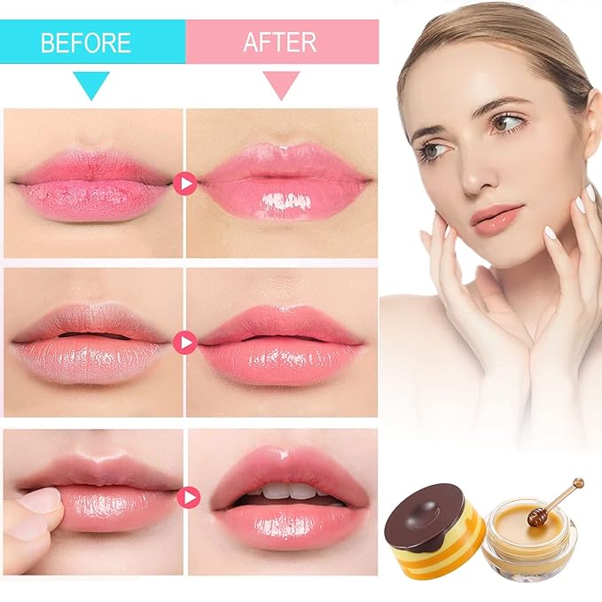 2 Pack Bee Lip Balm Honey Pot, Honey & Strawberry Lip Mask Propolis Lip Mask Moisturizing Hydrating Prevention Dry and Cracked Lip Scrubs Exfoliator (Honey+Strawberry)-BrightBean Baby