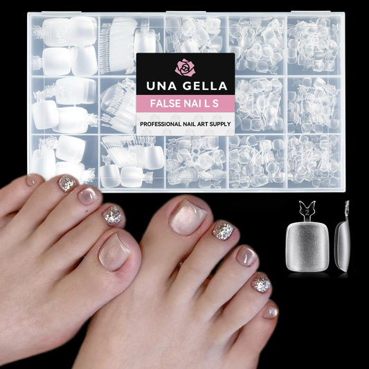 UNA GELLA Toe Nail Tips 504Pcs - Full Cover Matte Squavol Toe Nails Soft Gel Pre-file Gel Toe Nail Tips For Toe Nail Extensions Home DIY Nail Salon Soak Off 15 Sizes-BrightBean Baby