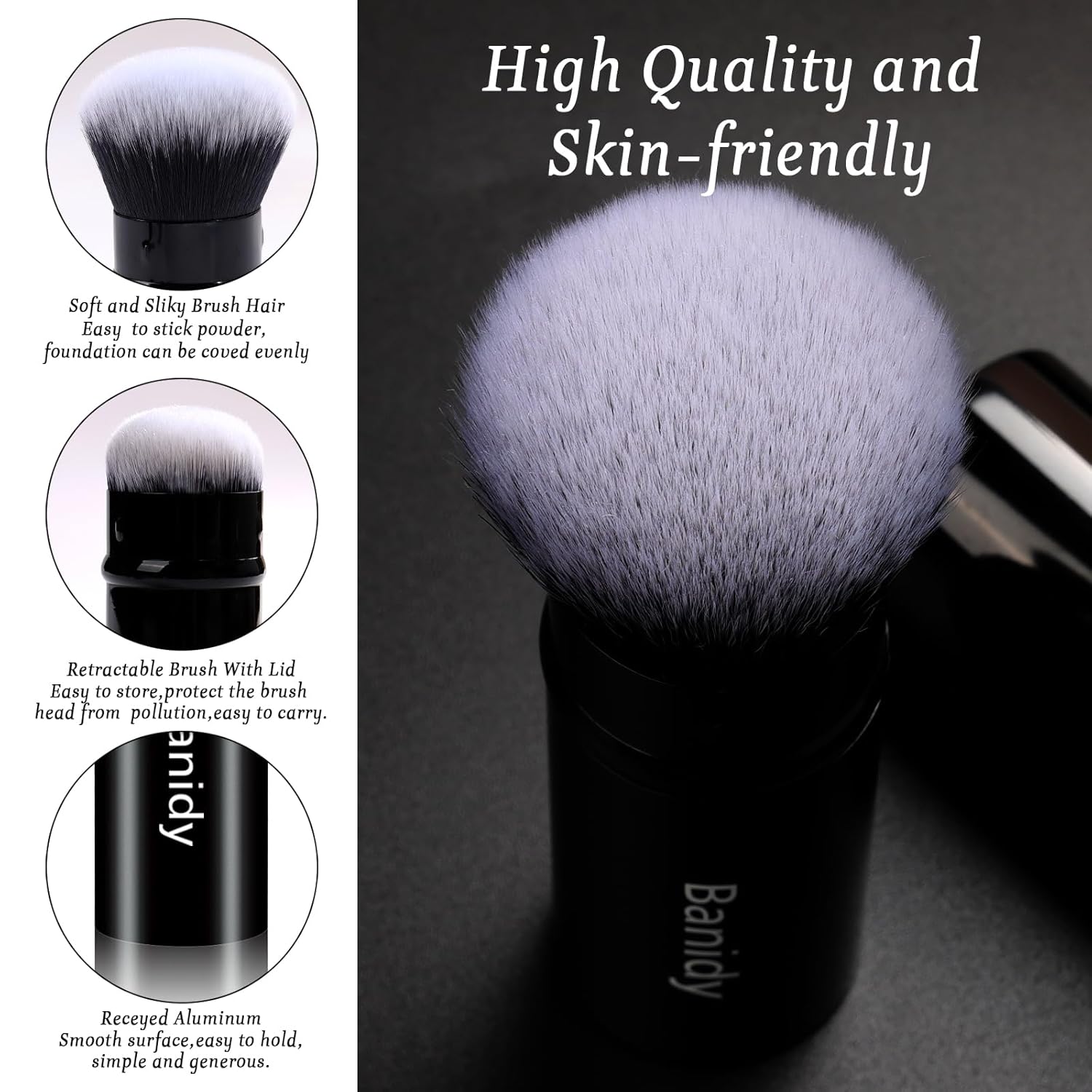 Makeup Brush Kabuki Face Brushes Retractable Travel Blush Brush Portable Flawless for Foundation, Powder Blush, Bronzer, Buffing, Liquid, Cream, Cruelty Free with Cover(Round-Head)-BrightBean Baby