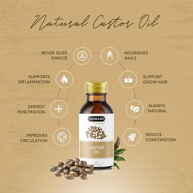 Hemani Castor Oil Ricinus communis - 30mL | Natural Skin & Hair Care, Pure Cold-Pressed Oil for Radiant Glow, Anti-Aging, Hydration & Wellness.-BrightBean Baby