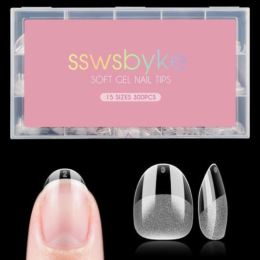 Short Oval Round Nail Tips, SSWSBYKE 300pcs Gel Acrylic Nail Tips for Full Cover Pre-Shaped Fake Nails Tips Half Matte Press On Nails for Extension Home DIY Salon 15 Sizes-BrightBean Baby