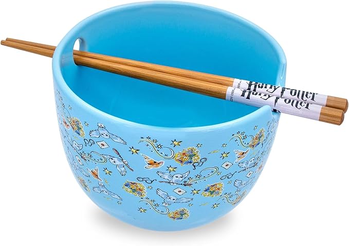 Toynk Harry Potter Hogwarts Icons Ceramic Dinnerware Set | Includes 20-Ounce Ramen Noodle Bowl and Wooden Chopsticks