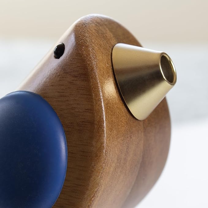 Songbird Specialties Wine Bottle Pourer, Fun Wine Pourer Spout Sings While It Pours, Airtight Wine Bottle Sealer, Acacia Wood with Blue Wings