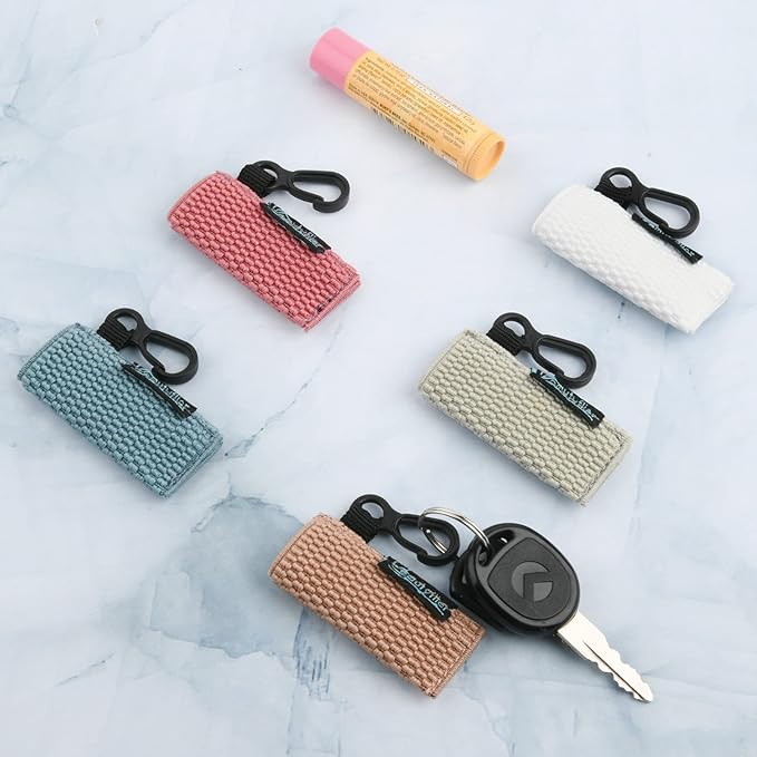 Beautyflier Keychain, Lip Balm Holder for Burts Bees Chapstick - 5pcs, Elastic, Stylish, Unique Designs, Attractive Color, Clip On, Lightweight, Red, Blue, Pink-BrightBean Baby
