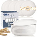 Wrova Wheat Straw Plates - 10 Inch Unbreakable Dinner Plates Set of 8 - Dishwasher & Microwave Safe Plastic Plates Reusable for kitchen and camping (White)