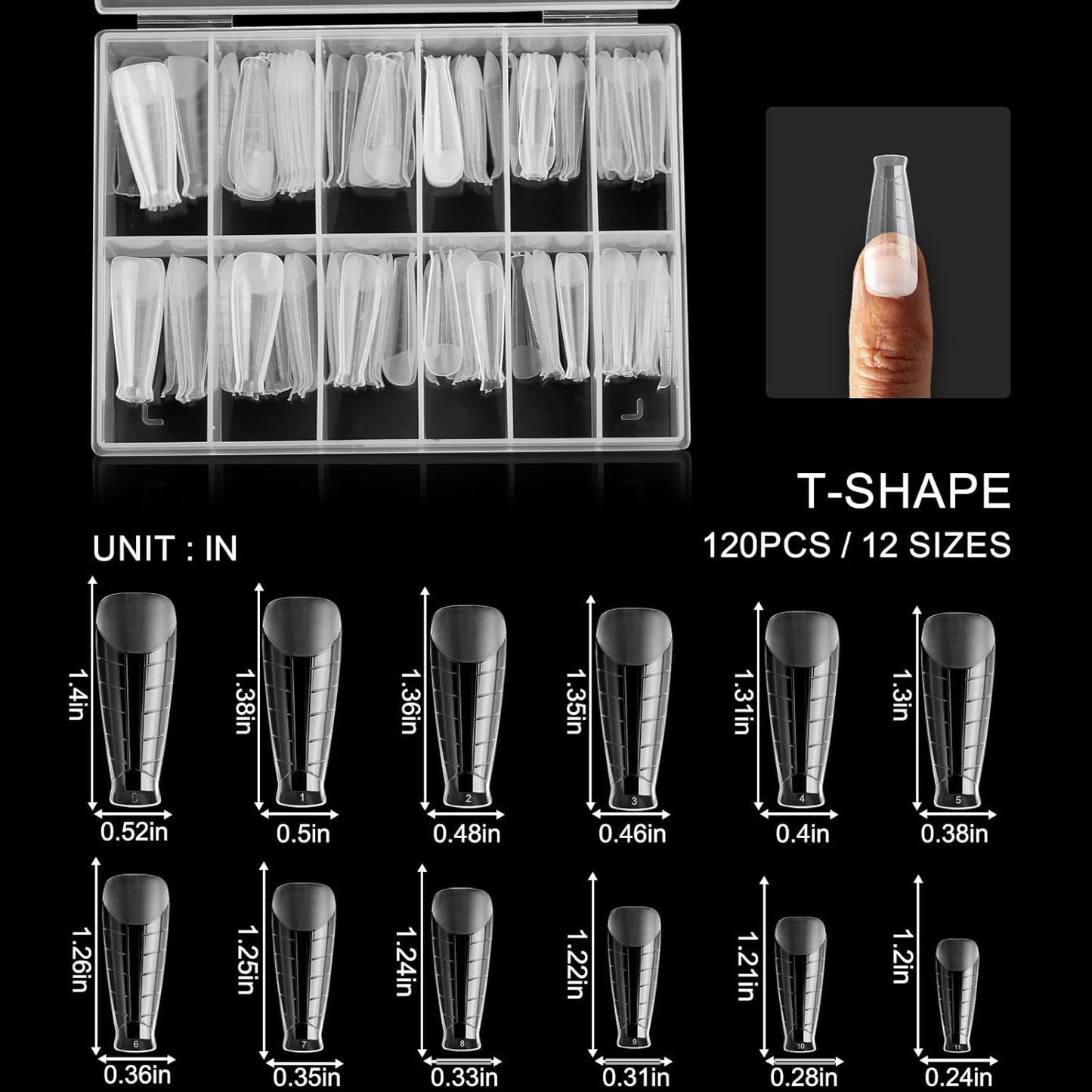 120Pcs Dual Nail Forms,T-Shape Extension Poly Nail Gel Nail Forms Full Cover Reusable Nail Molds 12 Sizes for Solid Nail Gel Glue Nail Art Design Salon&DIY-BrightBean Baby