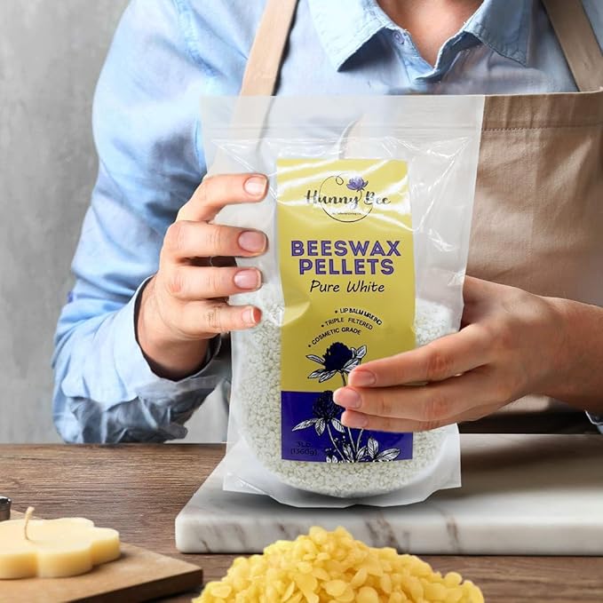 HUNNYBEE Beeswax Pellets 3LB, 100% Pure Bees Wax for DIY Candles, Skin, Body Cream, Face, and Hair Care, Lotions Deodorant, Lip Balm and Soap Making (Pure White, 3 lbs)-BrightBean Baby