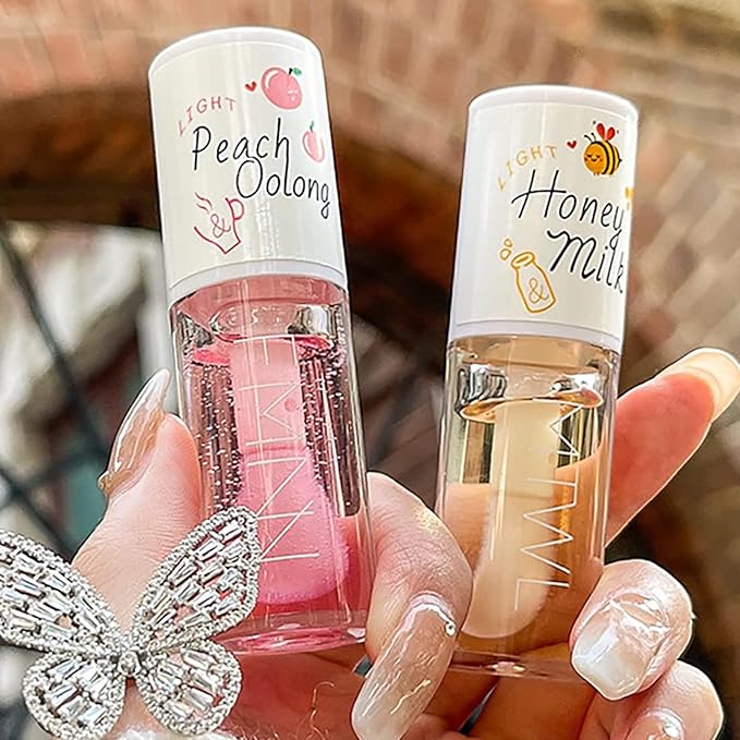 2Pcs Crystal Jelly Lip Oil Big Brush Head Moisturizing Lip Gloss Hydrating Tinted Lip Balm, Long Lasting & Nourishing Lip Glow Oil, Non-sticky Fresh Texture-BrightBean Baby