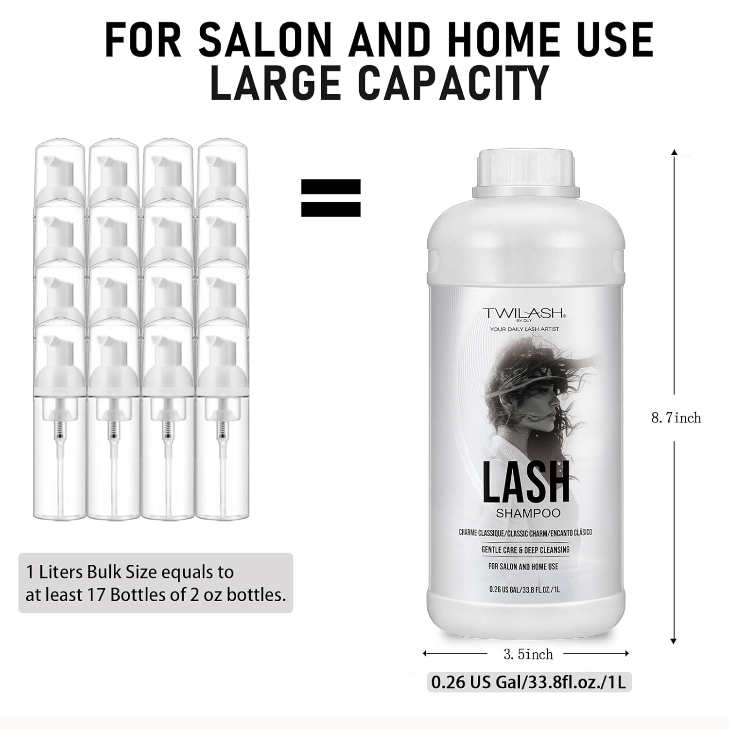 Lash Shampoo Bulk, Eyelash Cleanser for Extensions 1 Liters, Safe Makeup Remover, Non-irritating or Burning Formula Eyelid Foaming Cleanser for Professional Salon and Home Use (Classic Charm-1L)-BrightBean Baby