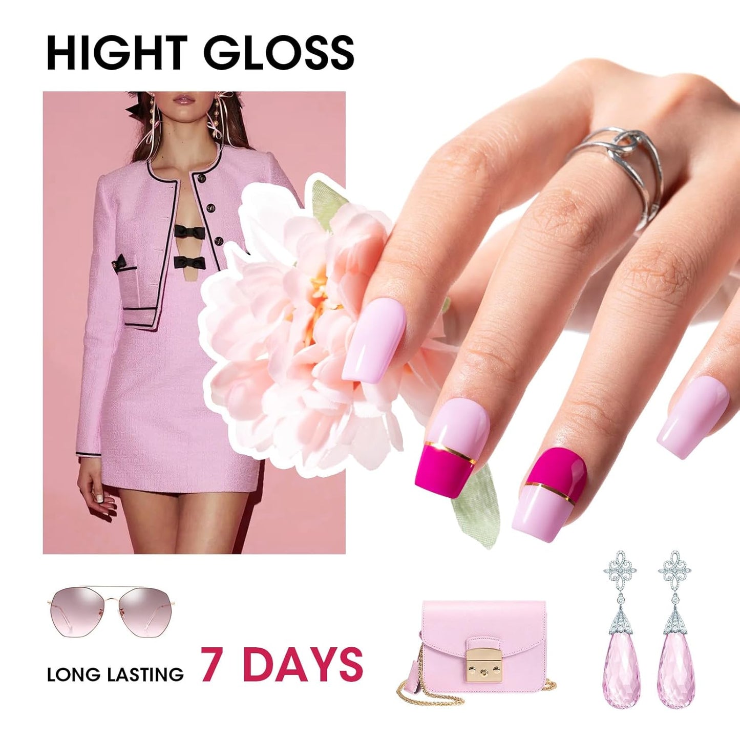 GELLEN Hot Pink Nail Polish, Pinkish Purple Natural Traditional Regular Nail Polish Quick Air Dry 6-Set For Acrylic Natural Nails Toes Home Salon, Non UV Gel, Chip Resistant, Hema Free, Toxin Free-BrightBean Baby