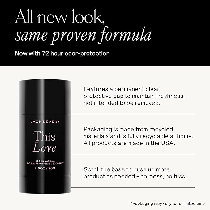 Each & Every Aluminum Free Deodorant for Women & Men, Rose & Vanilla - All Natural Deodorant for Sensitive Skin, EWG Verified - Clean, Baking Soda-Free, Plant-Based Fragrance - 2.5oz, 2 Pack-BrightBean Baby