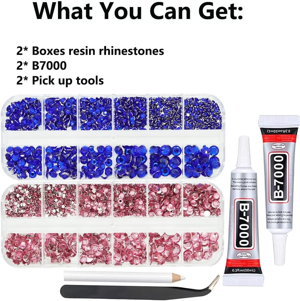 Rhinestones for Bedazzling with B7000 Glue, Pink and Navy Blue 2mm - 6mm (SS8-SS30) Non-Hotfix Flatback Dark Blue Diamonds Kit, Nail Crystals Gems Beads for Bedazzle Crafting, DIY Art Decoration-BrightBean Baby