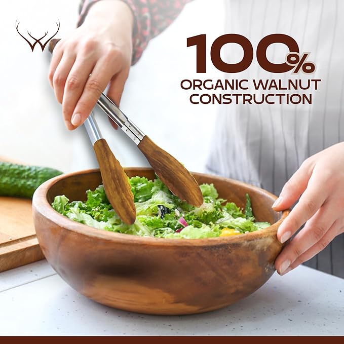 Walnut Wooden Tongs for Cooking - Premium Kitchen Set and Kitchen Utensils Tool, Heat-Resistant and Durable, Ideal Tongs for Cooking, Grilling, and Serving, Ergonomic Kitchen Tongs Design for Comfort
