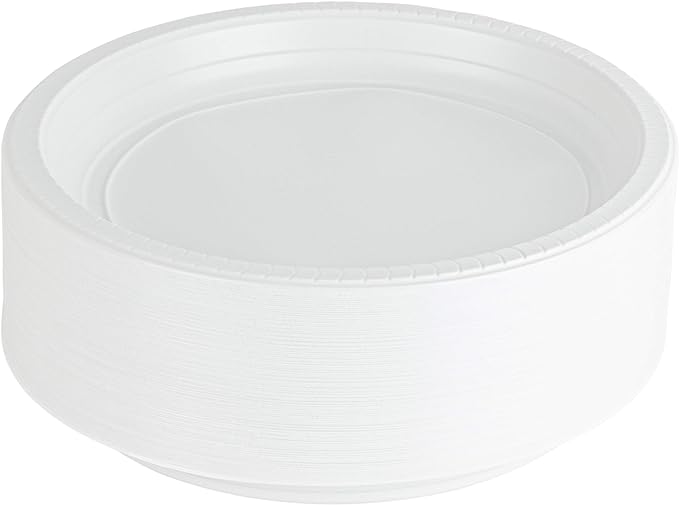 PLASTICPRO Round Plastic Plates Microwaveable, Disposable, White, Dinnerware (100, 10" Inch Plates)