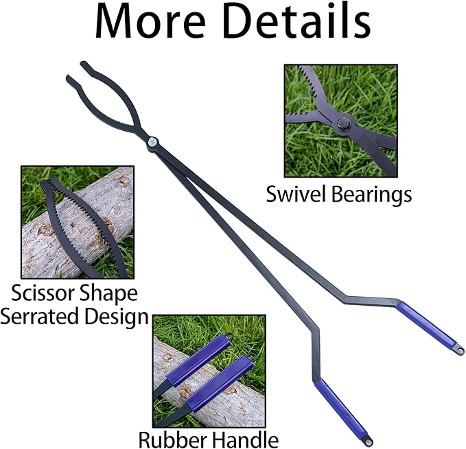 40” Heavy Duty Fire Tongs Set Firewood Grabber with Scissor Shape Serrated, Large Fire Pit Tool Outdoor/Indoor Bonfire Campfire Fireplace Tongs, A Pair of Gloves