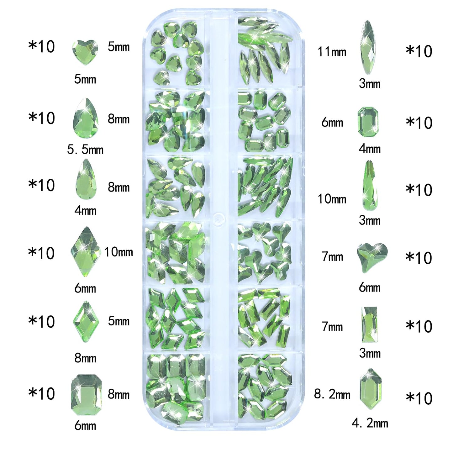 HNUIX Nail Rhinestones - 3D Multi Shape Size Crystal, Crystal Light Green, Flat Back, with Kit, for Nail Art, DIY Decorations-BrightBean Baby