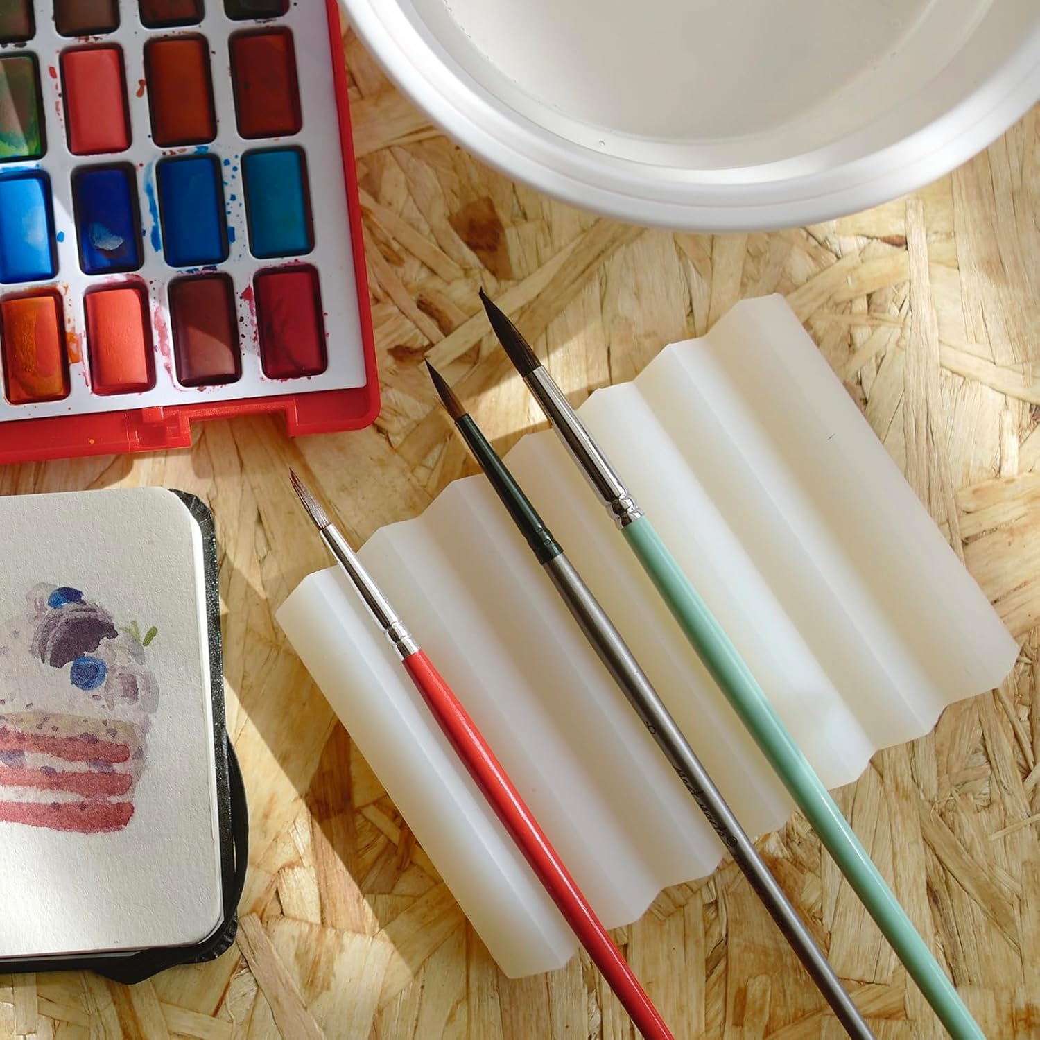 SHIMOYAMA Paint Brushes Holders, 2 Pack, Zigzag Soap Dish, Soap Holder for Watercolor Paintbrush, Bathroom, White-BrightBean Baby