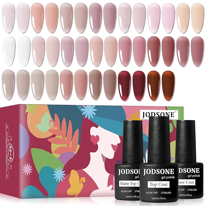 JODSONE 23PCS Gel Nail Polish Set 20 translucent Jelly Color Natural and Elegant Long Lasting Suitable for Home and Salon-BrightBean Baby