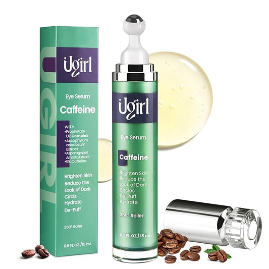 Eye Serum for Dark Circles, 5% Caffeine Under Eye Cream for Wrinkles, Morning Puffiness and Fine Lines, Deeply Repairs the Muscles Around the Eyes with 360°Massage Ball, 0.5 Fl Oz-BrightBean Baby