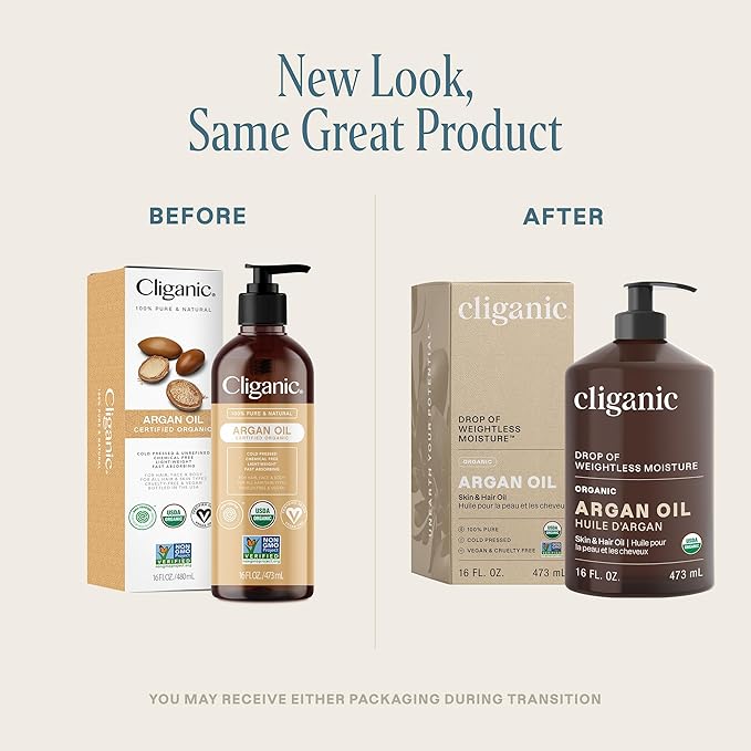 Cliganic Organic Argan Oil 16oz with Pump, 100% Pure | Bulk for Hair, Face & Skin (Packaging May Vary)-BrightBean Baby