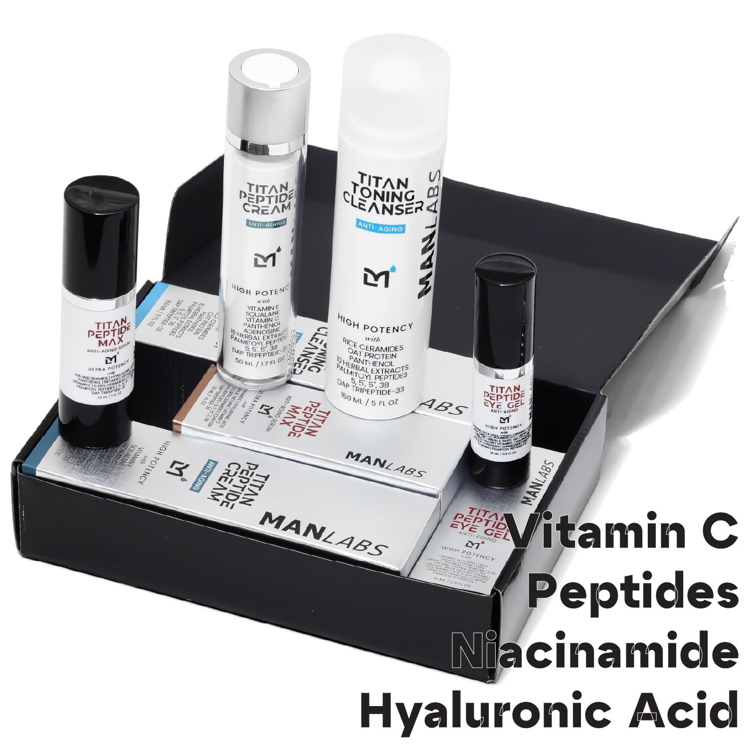 Titan Oscar Anti-Aging Mens Skin Care Kit – Wash, Face Serum, Eye Cream, Mens Face Moisturizer – Men, Skin Care Set – Dark Circles, Wrinkles, Fine Lines – Vitamin C, Peptides, Niacinamide, HA-BrightBean Baby