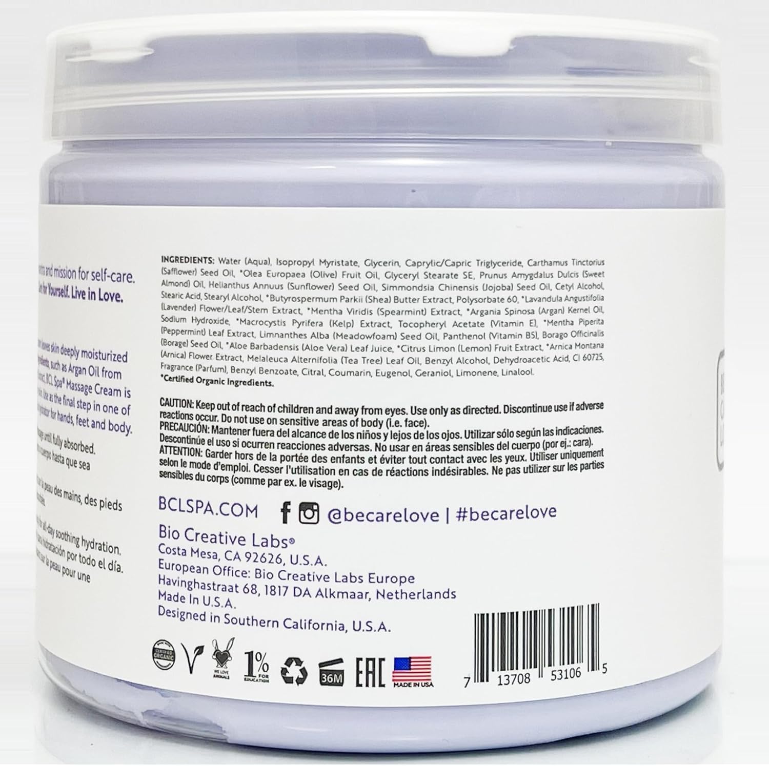 BCL SPA Massage Cream - Body Lotion & Body Cream with Organic Lavender + Mint, Shea Butter, Kelp, Arnica, Aloe Vera, Argan and Jojoba Oils - Calm, Moisturize and Soothe skin. Home/Pro Use 16 fl oz-BrightBean Baby