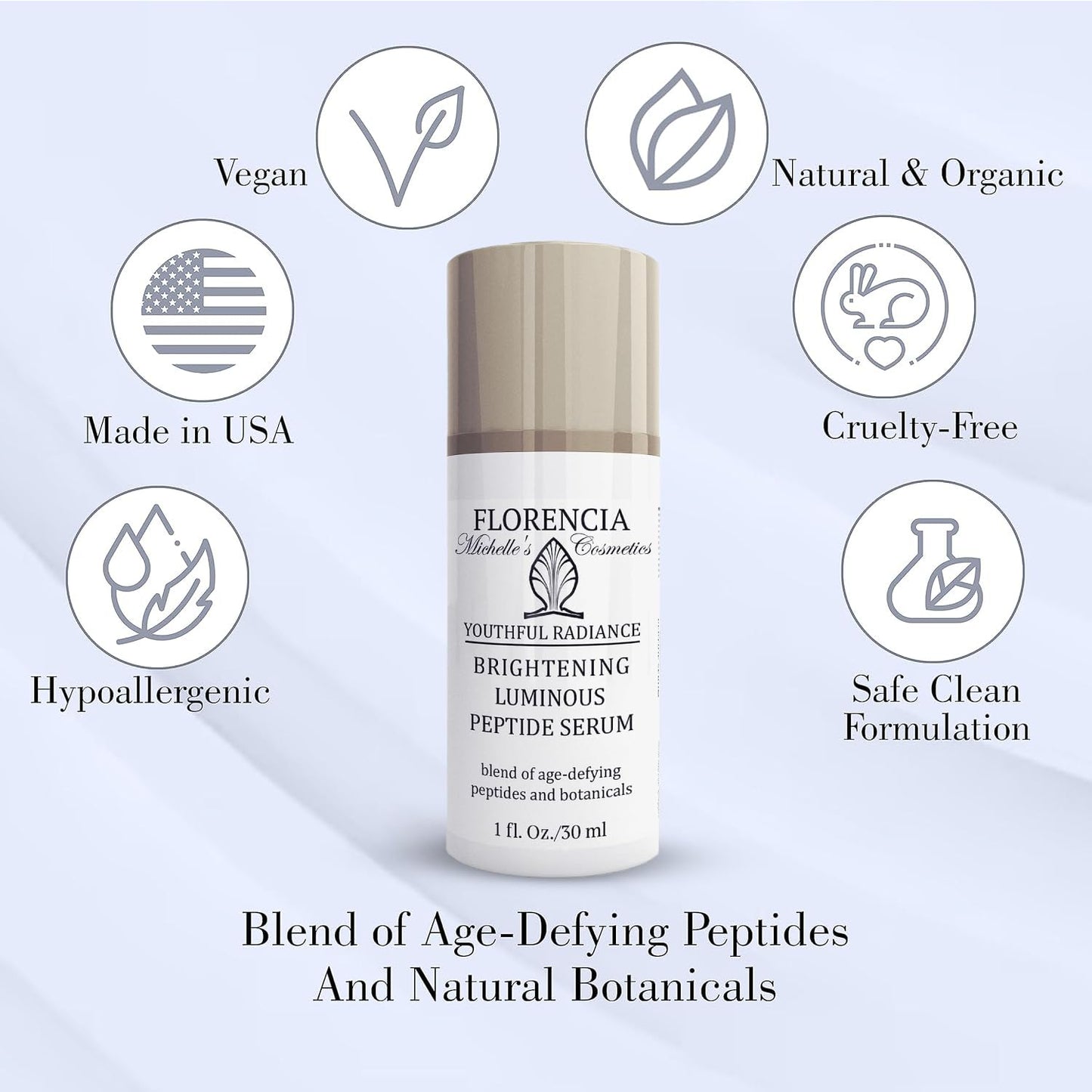 Florencia Brightening Luminous Peptide Serum - Age-Defying Face Serum with Peptides, Sodium Hyaluronate & Organic Botanicals – Helps to Reduce Wrinkles, Illuminate Complexion, 1 Oz-BrightBean Baby