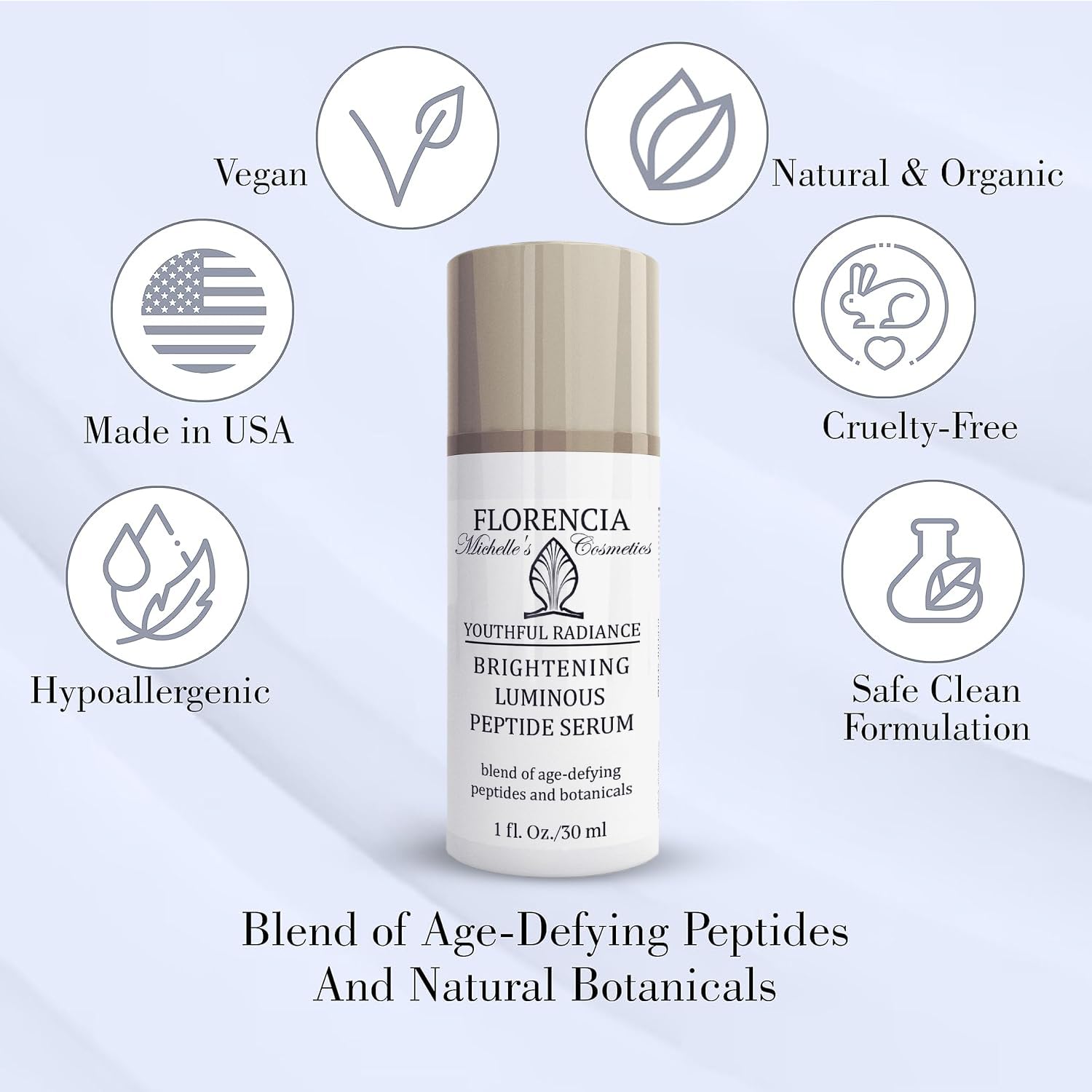 Florencia Brightening Luminous Peptide Serum - Age-Defying Face Serum with Peptides, Sodium Hyaluronate & Organic Botanicals – Helps to Reduce Wrinkles, Illuminate Complexion, 1 Oz-BrightBean Baby