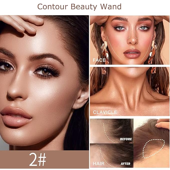 3PCS Liquid Contour Beauty Wand, Liquid Blush Highlighter Makeup Stick with Applicator, Cream Bronzer Stick Natural Matte Finish, Lightweight Blendable Cream Contour Highlighter Blush Wand-BrightBean Baby