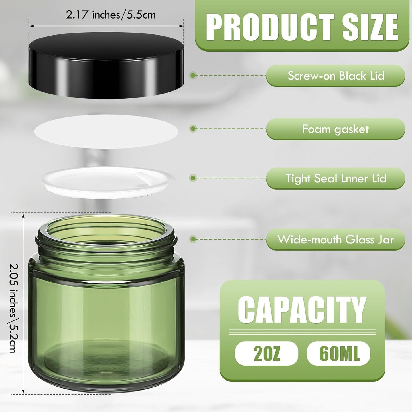 Domensi 32 Pcs 2 oz Glass Jars with Lids Travel Size Round Leakproof Empty Cosmetic Jars with Inner Liners Lid for Storing Makeup Lotions Face Cream Ointments Candle DIY Making (Olive Green)-BrightBean Baby
