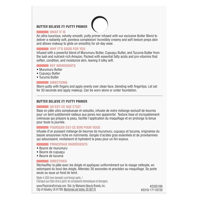 Physicians Formula Butter Believe It! Putty Primer Creamy, Skin-Perfecting, Minimizes Pores | Dermatologist Tested, Clinicially Tested-BrightBean Baby