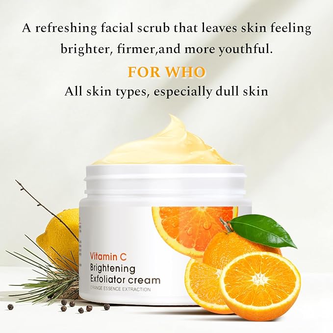 Vitamin C Face Scrub Face Exfoliator Cream Brightening Facial Scrub Exfoliating Facial Wash Microdermabrasion Facial Scrub, Gently Exfoliate Dirt and Dead Skin Cells, Improve Dark Spot, 140g/5oz-BrightBean Baby