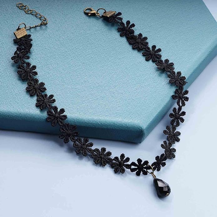 Black Choker Necklace Crystal Necklace Chain Short Collar Necklace Jewelry for Women and Girls-BrightBean Baby