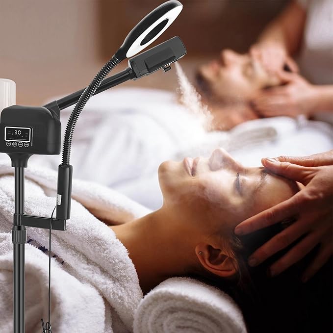 Professional Facial Steamer 2 in1 Steamer for Face 5X LED Magnifying Lamp Facial Steamer for Esthetician Beauty Face Equipment Use at Home or Salon（Black）-BrightBean Baby
