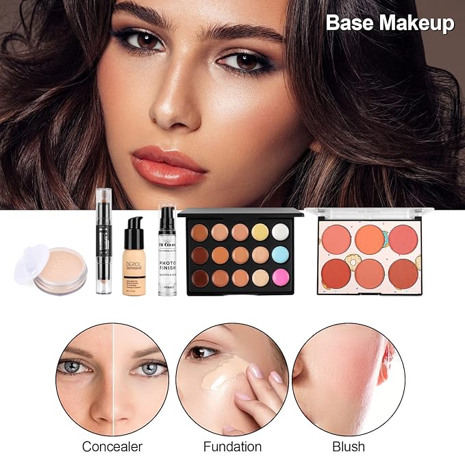 Fenshine Makeup Set,Make Up Starter Kit With Storage Bag Portable Travel Make Up Palette Eyeshadow Foundation Lip Gloss for Teenage & Adults (Type B)-BrightBean Baby