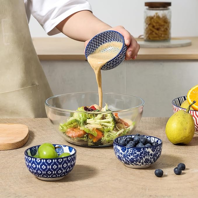 Selamica Ceramic 4 OZ Dipping Bowls Set, 3.5 Inch Mini Bowls for Dipping, Side Dishes, Microwave Dishwasher Safe, Set of 6, Vintage Blue