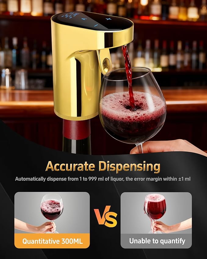 5-in-1 Electric Wine Decanter with Aerator,Digital Alcohol Bottle Dispenser Adjustable Dosing,Smart Whiskey Pourer, Liquor/Spirits Pump Automatic,Nice Gifts for Women Men Mom Dad Husband Boss (Gold)