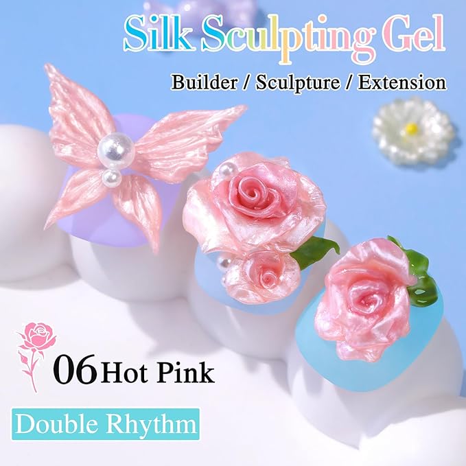 Double Rhythm 3D Nail Gel Pearl Solid Sculpting Gel for Nail Art Non-Sticky Hard Gel for Building Carving Molding Nail Extension Soak Off UV/LED Nail Art Salon Home DIY 0.5 Oz (Orange Pink-Silk 06)-BrightBean Baby