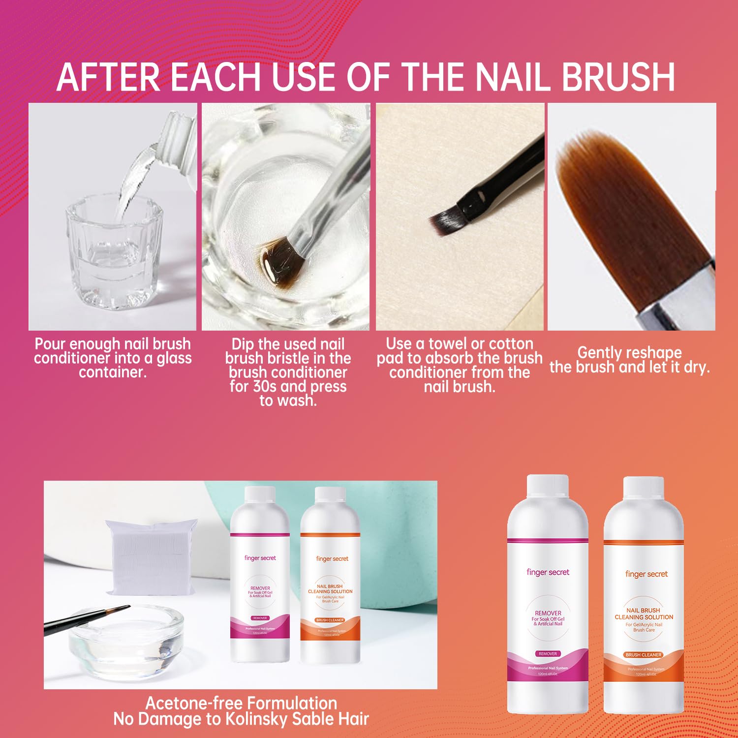 Nail Polish Remover Kit Nail Glue Remover & Nail Brush Cleaner Professional Nail Remover Quickly Clean Nail Brushes with Glass Cup Nail Cleaning pads for Nails-BrightBean Baby