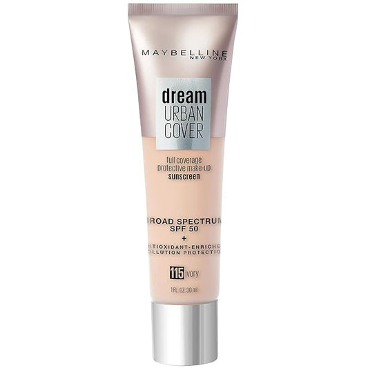 Maybelline Dream Urban Cover Flawless Coverage Foundation Makeup, SPF 50, Ivory-BrightBean Baby