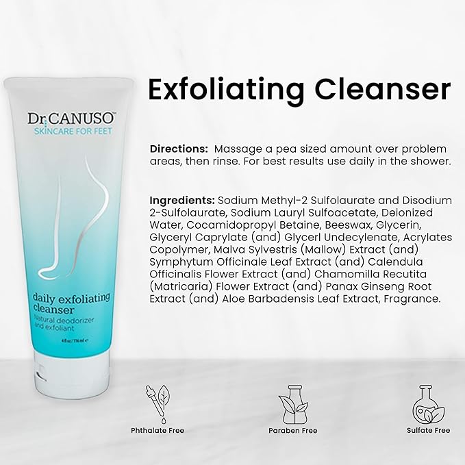 Dr. Canuso Cleansing Foot Scrub, Nourishing Cracked Heel Repair, Gentle Foot Exfoliator with Beeswax Microbeads, Treats Foot Odor, Softens Calluses, Heals Dry Skin (4 oz)-BrightBean Baby