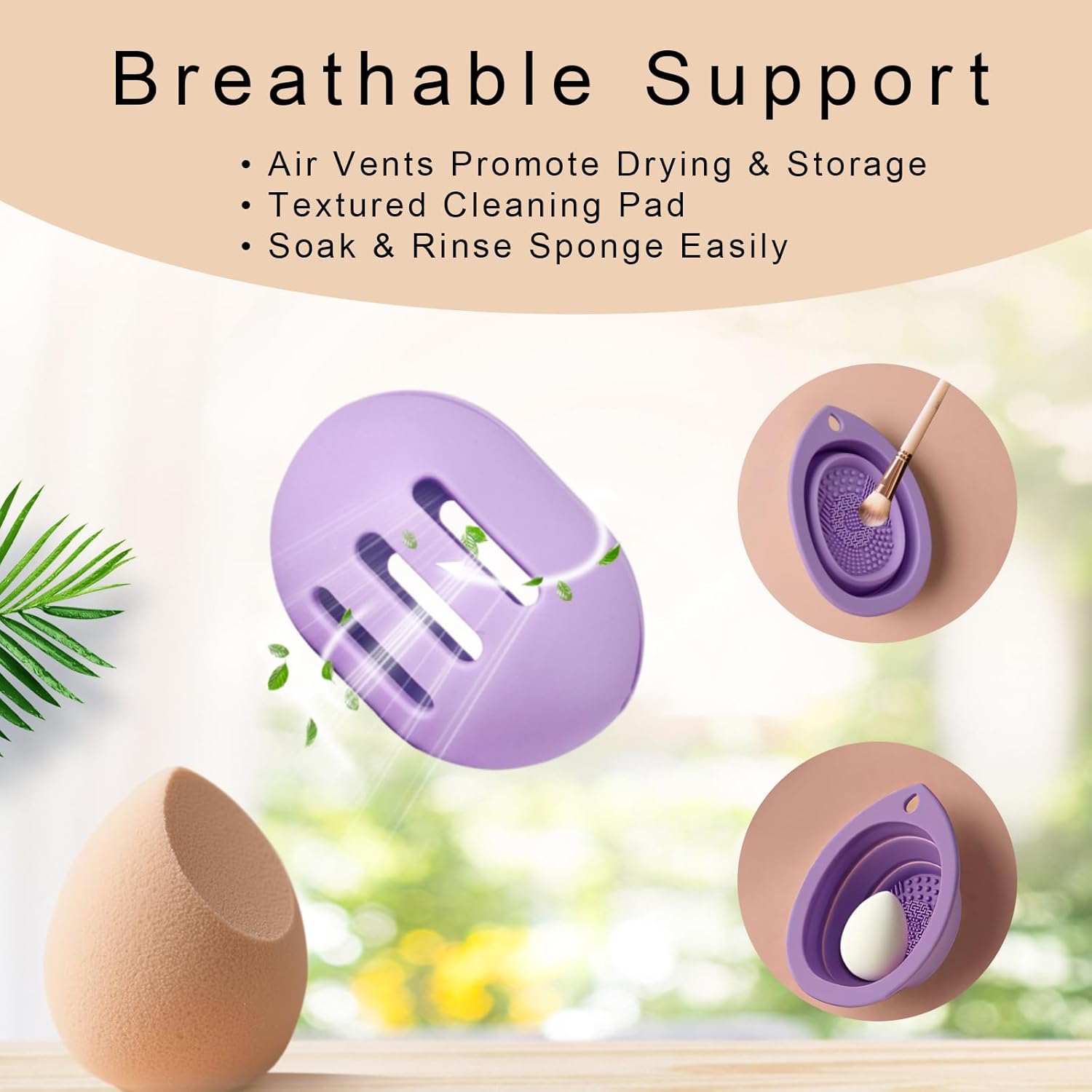 Silicone Makeup Brush Holder Set – Portable Travel Makeup Brush Holder with Makeup Sponge Holder and Foldable Cleaning Bowl – Upgraded 3-in-1 Cosmetic Organizer Set (purple)-BrightBean Baby