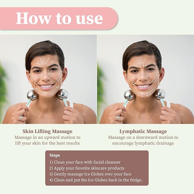 Facial Ice Globes for Face - 360 Stainless Steel face wand Globes Massager For Puffy Eyes & Dark Circles, Stimulates Collagen to Tighten Skin & Shrink Pores, Enhance Circulation & Smooth Looking Skin-BrightBean Baby