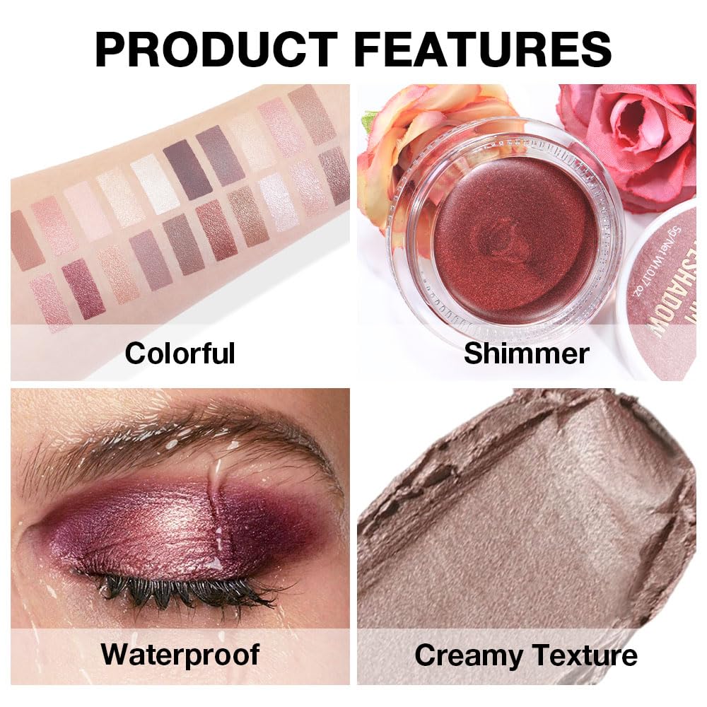 Kaely Single Cream Eyeshadow Pot, Caramel Metallic Eye Shadow for Older Women High Pigmented Waterproof, Natural Eyeshadow Palette Makeup Brightener, sombras en crema para ojos, Blendable, 710-BrightBean Baby