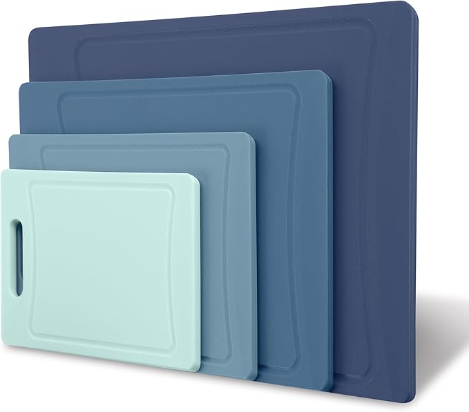 COOK WITH COLOR Non-Slip Cutting Board Set – Kitchen Essentials with Easy Grip Handle for Meat, Veggies, and Fruits, 4 Cutting Boards, Blue-New